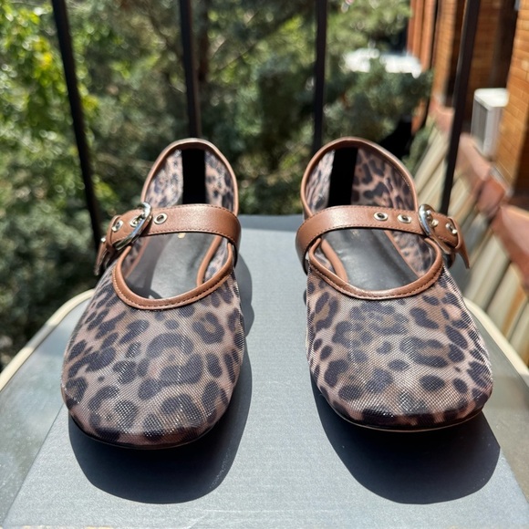 New Reformation Bethany Ballet Flat Shoes Leopard Mesh Black 9 - Picture 4 of 17